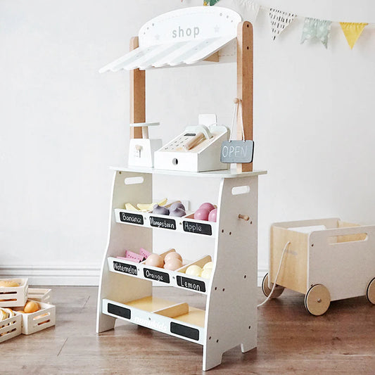 PLAYSET - Wooden Grocery Store + Push Cart