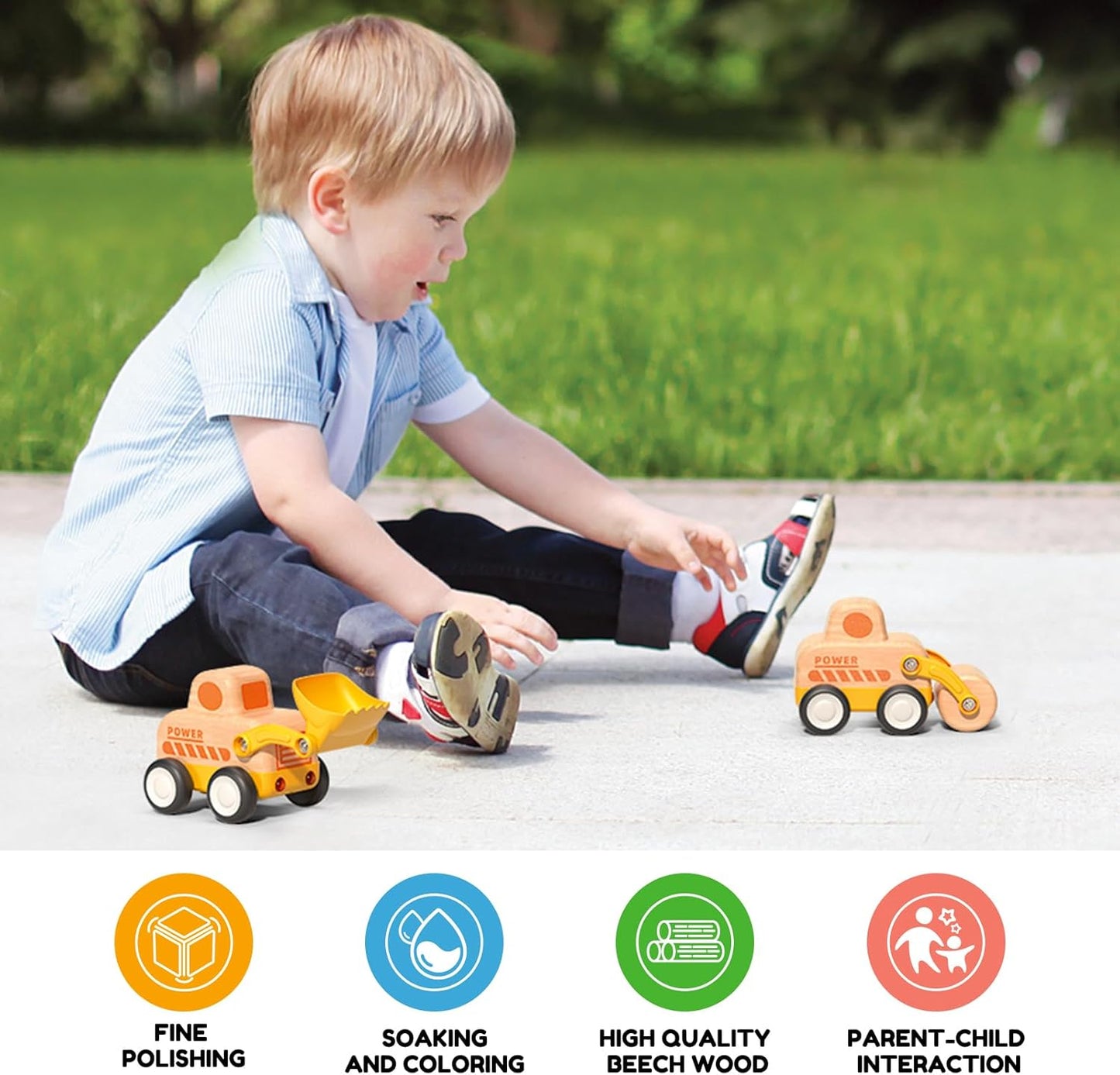 Imagination Express! Push and Go Wooden Construction Trucks