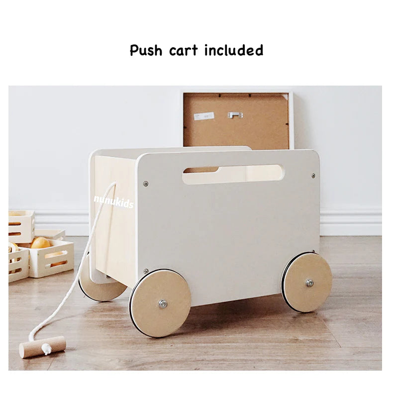 PLAYSET - Wooden Grocery Store + Push Cart