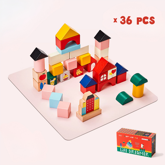 Wisdom Growth Wooden Building Blocks - 36 pcs with Draw String Bag